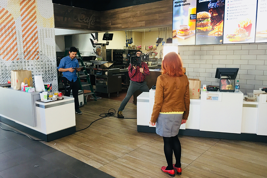 Iris Karina is shooting a commercial for McDonald's