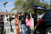 Iris Karina on location with actor Richard Manriquez shooting the short film 'GoodbyeTeddy'.