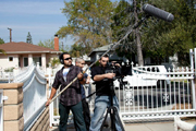 Iris Karina on location with actor Richard Manriquez shooting the short film 'GoodbyeTeddy'.