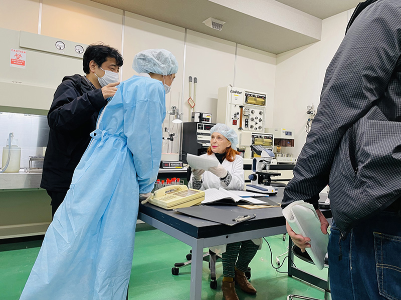 Iris Karina at the studios shooting the TV series UNBELIEVABLE for FUJI TV in the leading role of the Pollen Scientollogist directed by Kato Yoshitsugu.