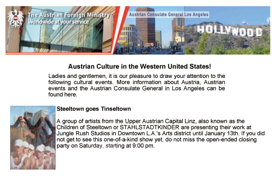 Edgar Varela Fine Arts,STAHLSTADTKINDER/ STEEL CITY KIDS with Iris Lohninger, Bianca, Regl, Ursula Huebner, Adam Bota, Clemens Wolf, Iv Toshain,David Moises,Los Angeles,Edgar Varela,Austrian Consulate